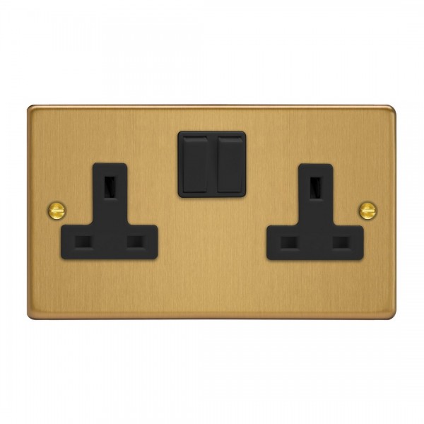 Varilight XDE5B.BB Brushed Brass 2-Gang 13A Double Pole Switched Socket