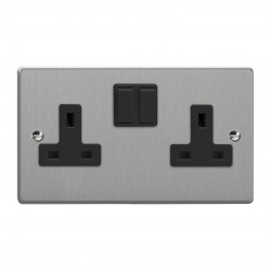 Varilight XDE5B.BS Brushed Steel 2-Gang 13A Double Pole Switched Socket