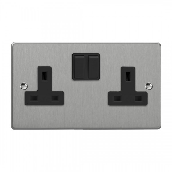 Varilight XDE5B.BS Brushed Steel 2-Gang 13A Double Pole Switched Socket