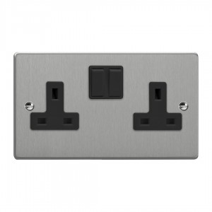 Varilight XDE5B.BS Brushed Steel 2-Gang 13A Double Pole Switched Socket
