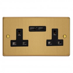 Varilight XDE5U2B.BB Brushed Brass 2-Gang 13A Unswitched Socket with 2 x 12W Shared USB A Charging Ports