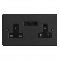 Varilight XDE5U2B.MB Matt Black 2-Gang 13A Unswitched Socket with 2 x 12W Shared USB A Charging Ports