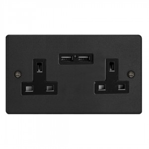 Varilight XDE5U2B.MB Matt Black 2-Gang 13A Unswitched Socket with 2 x 12W Shared USB A Charging Ports