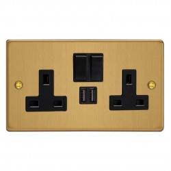 Varilight XDE5U2SB.BB Brushed Brass Double Socket with 2 x 12W Shared USB A Charging Ports