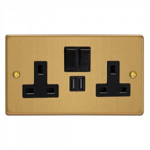 Varilight XDE5U2SB.BB Brushed Brass Double Socket with 2 x 12W Shared USB A Charging Ports