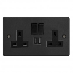 Varilight XDE5U2SB.MB Matt Black Double Socket with 2 x 12W Shared USB A Charging Ports