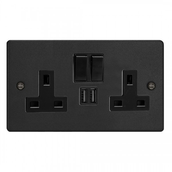 Varilight XDE5U2SB.MB Matt Black Double Socket with 2 x 12W Shared USB A Charging Ports