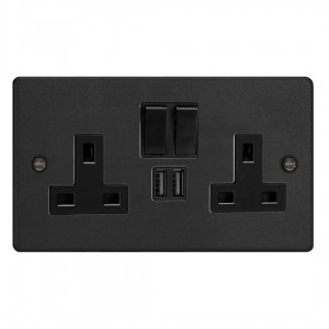 Varilight XDE5U2SB.MB Matt Black Double Socket with 2 x 12W Shared USB A Charging Ports