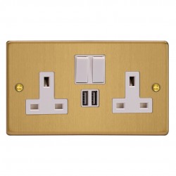 Varilight XDE5U2SW.BB Brushed Brass Double Socket with 2 x 12W Shared USB A Charging Ports