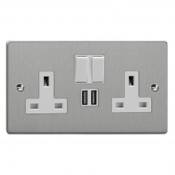 Varilight XDE5U2SW.BS Brushed Steel Double Socket with 2 x 12W Shared USB A Charging Ports
