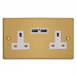 Varilight XDE5U2W.BB Brushed Brass 2-Gang 13A Unswitched Socket with 2 x 12W Shared USB A Charging Ports