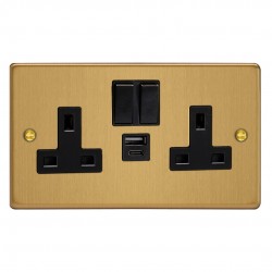 Varilight XDE5UACB.BB Brushed Brass Double Socket with 20W Shared USB A & C Charging Ports