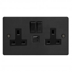 Varilight XDE5UACB.MB Matt Black Double Socket with 20W Shared USB A & C Charging Ports