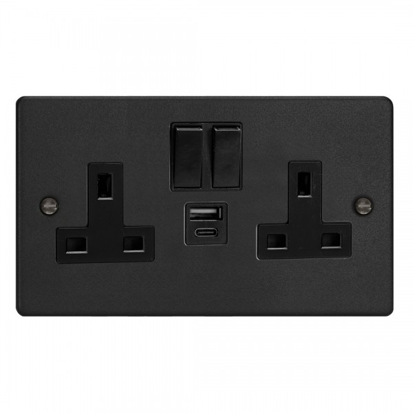 Varilight XDE5UACB.MB Matt Black Double Socket with 20W Shared USB A & C Charging Ports