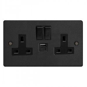 Varilight XDE5UACB.MB Matt Black Double Socket with 20W Shared USB A & C Charging Ports