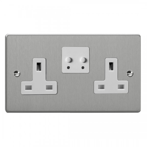 Varilight XDE5VSW.BS Brushed Steel 2-Gang 13A WiFi Switched Socket for V-Pro Smart Supla