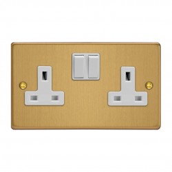 Varilight XDE5W.BB Brushed Brass 2-Gang 13A Double Pole Switched Socket