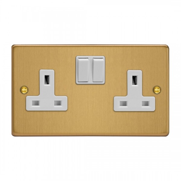 Varilight XDE5W.BB Brushed Brass 2-Gang 13A Double Pole Switched Socket