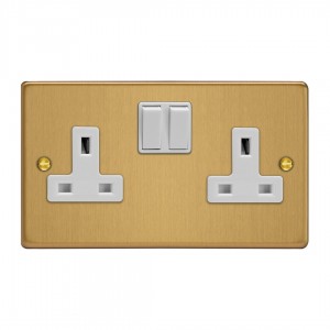 Varilight XDE5W.BB Brushed Brass 2-Gang 13A Double Pole Switched Socket