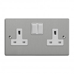Varilight XDE5W.BS Brushed Steel 2-Gang 13A Double Pole Switched Socket