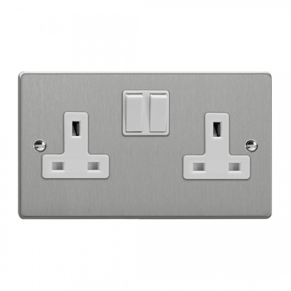 Varilight XDE5W.BS Brushed Steel 2-Gang 13A Double Pole Switched Socket
