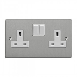 Varilight XDE5W.BS Brushed Steel 2-Gang 13A Double Pole Switched Socket