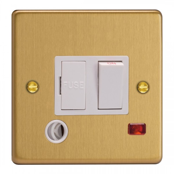 Varilight XDE6FONW.BB Brushed Brass 13A Switched Fused Spur with Neon with Flex Outlet