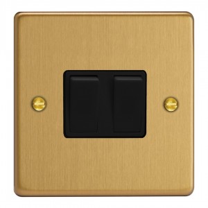 Varilight XDE71B.BB Brushed Brass 2-Gang (10A Intermediate Switch with 10A 1- or 2-Way Rocker Switch)