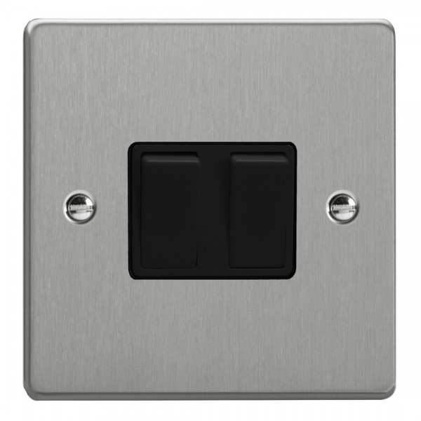 Varilight XDE71B.BS Brushed Steel 2-Gang (10A Intermediate Switch with 10A 1- or 2-Way Rocker Switch)