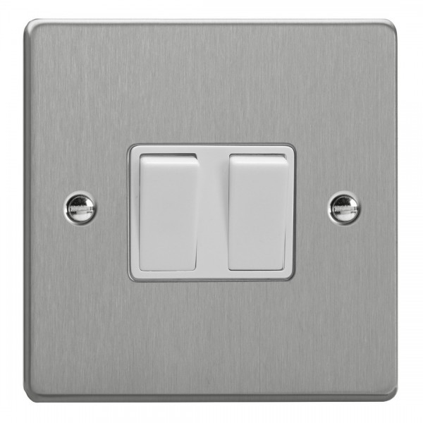 Varilight XDE71W.BS Brushed Steel 2-Gang (10A Intermediate Switch with 10A 1- or 2-Way Rocker Switch)