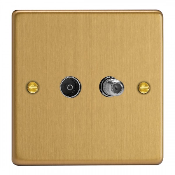 Varilight XDE88S.BB Brushed Brass 2-Gang TV Socket/ Co-axial with F-Type Satellite