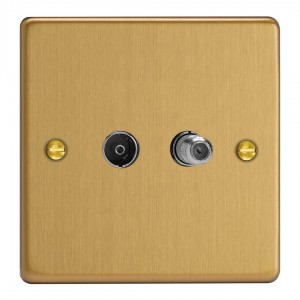 Varilight XDE88S.BB Brushed Brass 2-Gang TV Socket/ Co-axial with F-Type Satellite