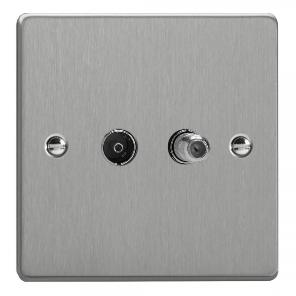 Varilight XDE88S.BS Brushed Steel 2-Gang TV Socket/ Co-axial with F-Type Satellite