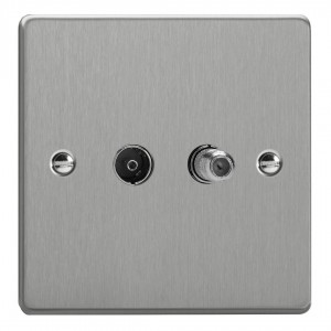 Varilight XDE88S.BS Brushed Steel 2-Gang TV Socket/ Co-axial with F-Type Satellite
