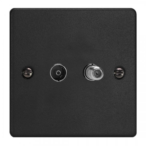 Varilight XDE88S.MB Matt Black 2-Gang TV Socket/ Co-axial with F-Type Satellite
