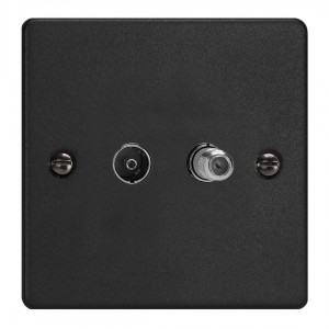 Varilight XDE88S.MB Matt Black 2-Gang TV Socket/ Co-axial with F-Type Satellite