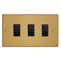 Varilight XDE93B.BB Brushed Brass 3-Gang 10A 1- or 2-Way Rocker Switch (Twin Plate)