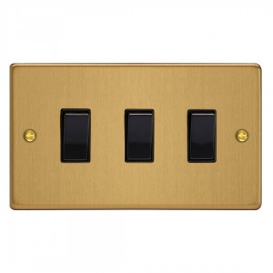 Varilight XDE93B.BB Brushed Brass 3-Gang 10A 1- or 2-Way Rocker Switch (Twin Plate)