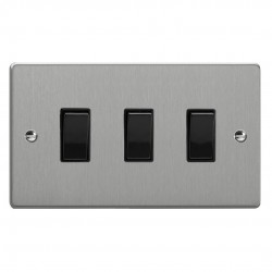 Varilight XDE93B.BS Brushed Steel 3-Gang 10A 1- or 2-Way Rocker Switch (Twin Plate)