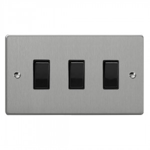 Varilight XDE93B.BS Brushed Steel 3-Gang 10A 1- or 2-Way Rocker Switch (Twin Plate)