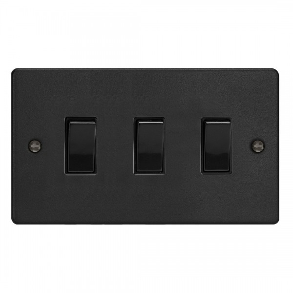 Varilight XDE93B.MB Matt Black 3-Gang 10A 1- or 2-Way Rocker Switch (Twin Plate)