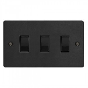 Varilight XDE93B.MB Matt Black 3-Gang 10A 1- or 2-Way Rocker Switch (Twin Plate)