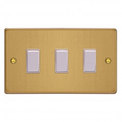 Varilight XDE93W.BB Brushed Brass 3-Gang 10A 1- or 2-Way Rocker Switch (Twin Plate)