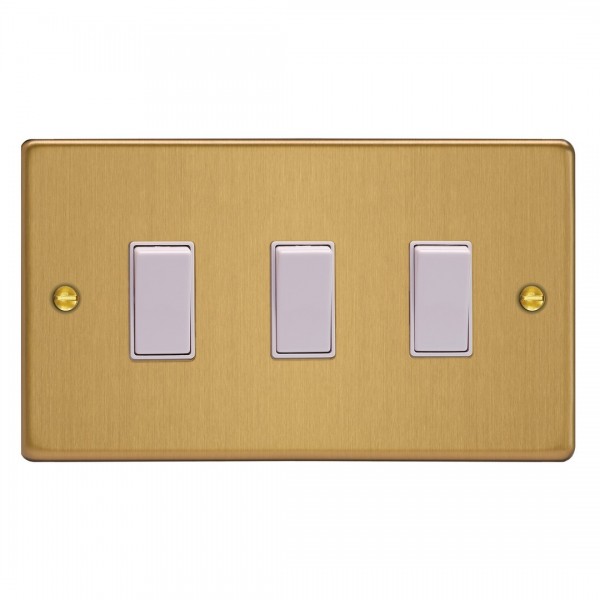 Varilight XDE93W.BB Brushed Brass 3-Gang 10A 1- or 2-Way Rocker Switch (Twin Plate)