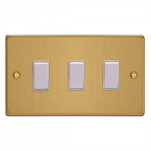Varilight XDE93W.BB Brushed Brass 3-Gang 10A 1- or 2-Way Rocker Switch (Twin Plate)