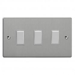 Varilight XDE93W.BS Brushed Steel 3-Gang 10A 1- or 2-Way Rocker Switch (Twin Plate)