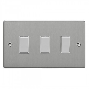 Varilight XDE93W.BS Brushed Steel 3-Gang 10A 1- or 2-Way Rocker Switch (Twin Plate)