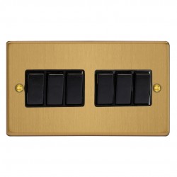 Varilight XDE96B.BB Brushed Brass 6-Gang 10A 1- or 2-Way Rocker Switch (Twin Plate)