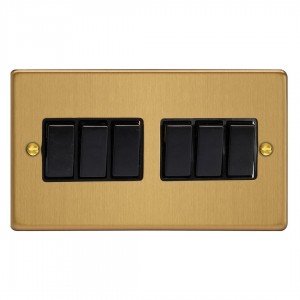 Varilight XDE96B.BB Brushed Brass 6-Gang 10A 1- or 2-Way Rocker Switch (Twin Plate)