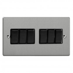 Varilight XDE96B.BS Brushed Steel 6-Gang 10A 1- or 2-Way Rocker Switch (Twin Plate)